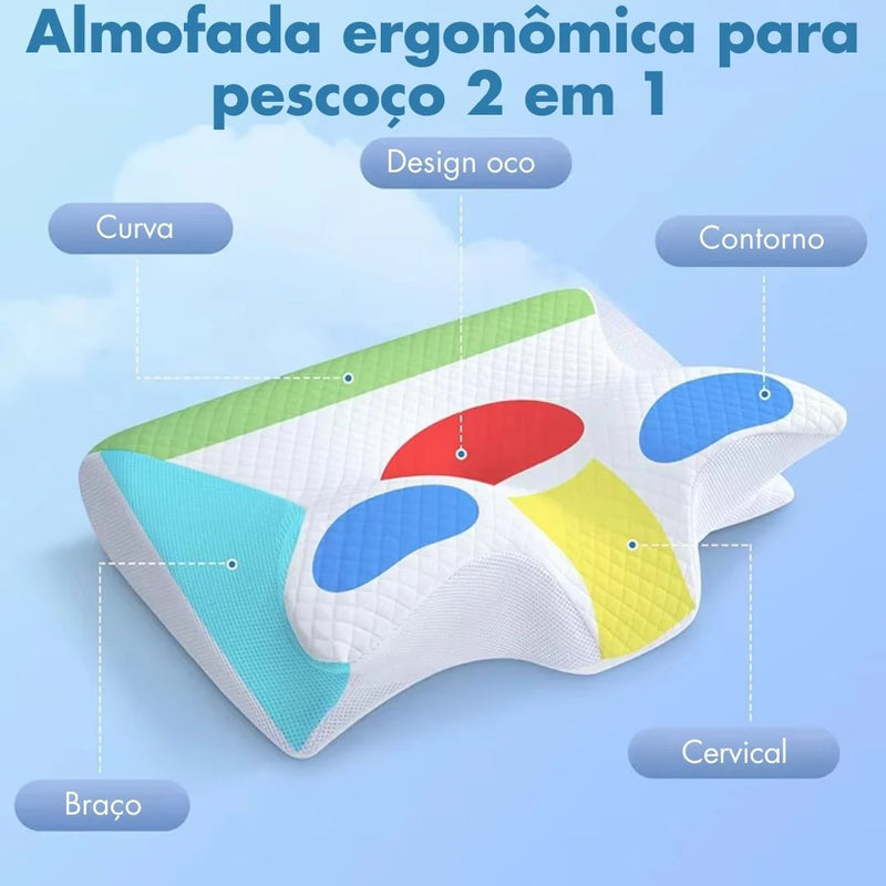 Travesseiro Cervical 2 em 1 – Suporte Ergonômico e Confortável