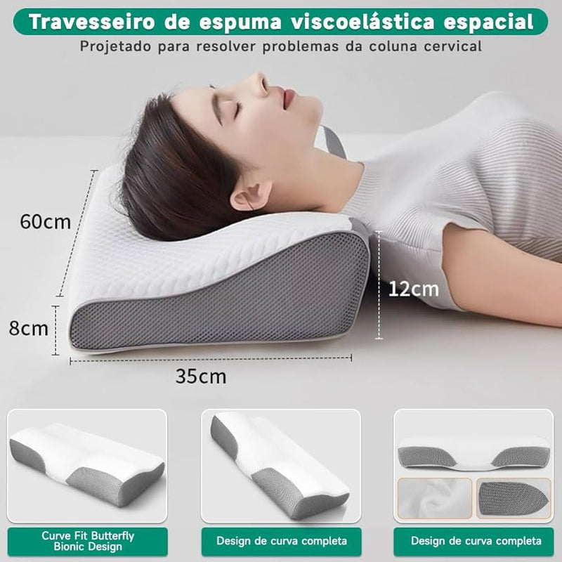 Travesseiro Cervical 2 em 1 – Suporte Ergonômico e Confortável