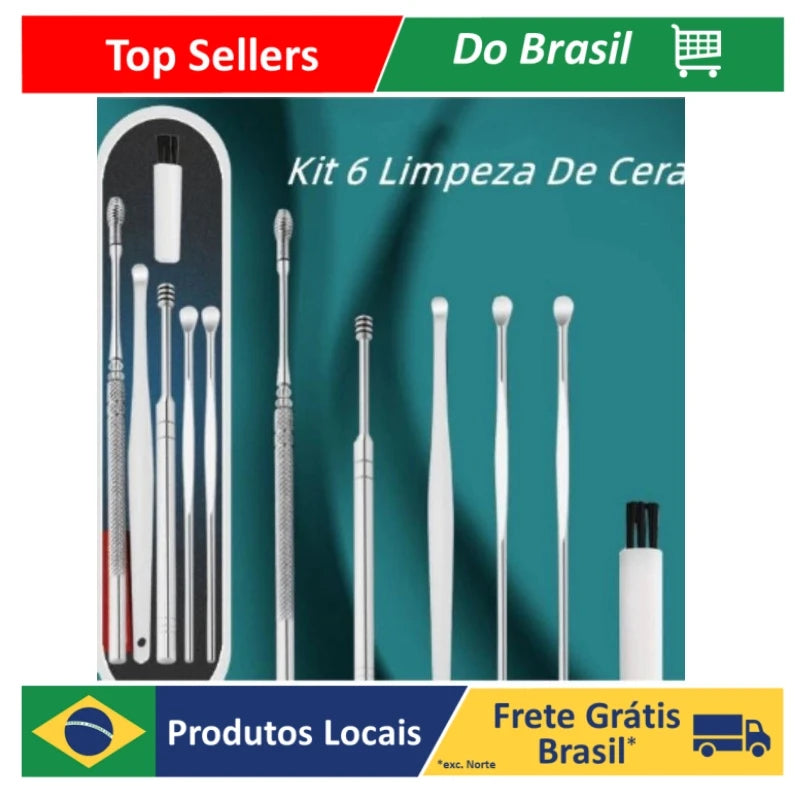 Kit Removedor de Cera de Ouvido com 6 Peças - Higiene e Segurança para sua Audição