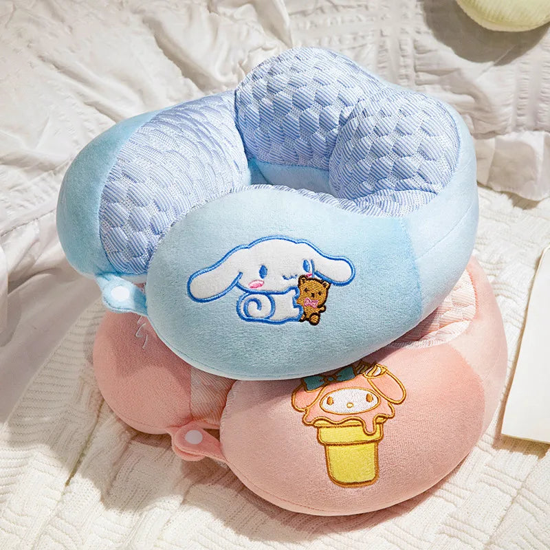 Adorável kuromi minha melodia em forma de u pescoço travesseiro kawaii estilo japonês cinnamoroll viagem nap travesseiro pele amigável engrossado menina