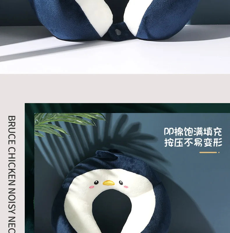 Travesseiro portátil em forma de u para carro, travesseiro de proteção de pescoço de desenho animado para viagem ao ar livre, travesseiro de avião, acessórios para carro