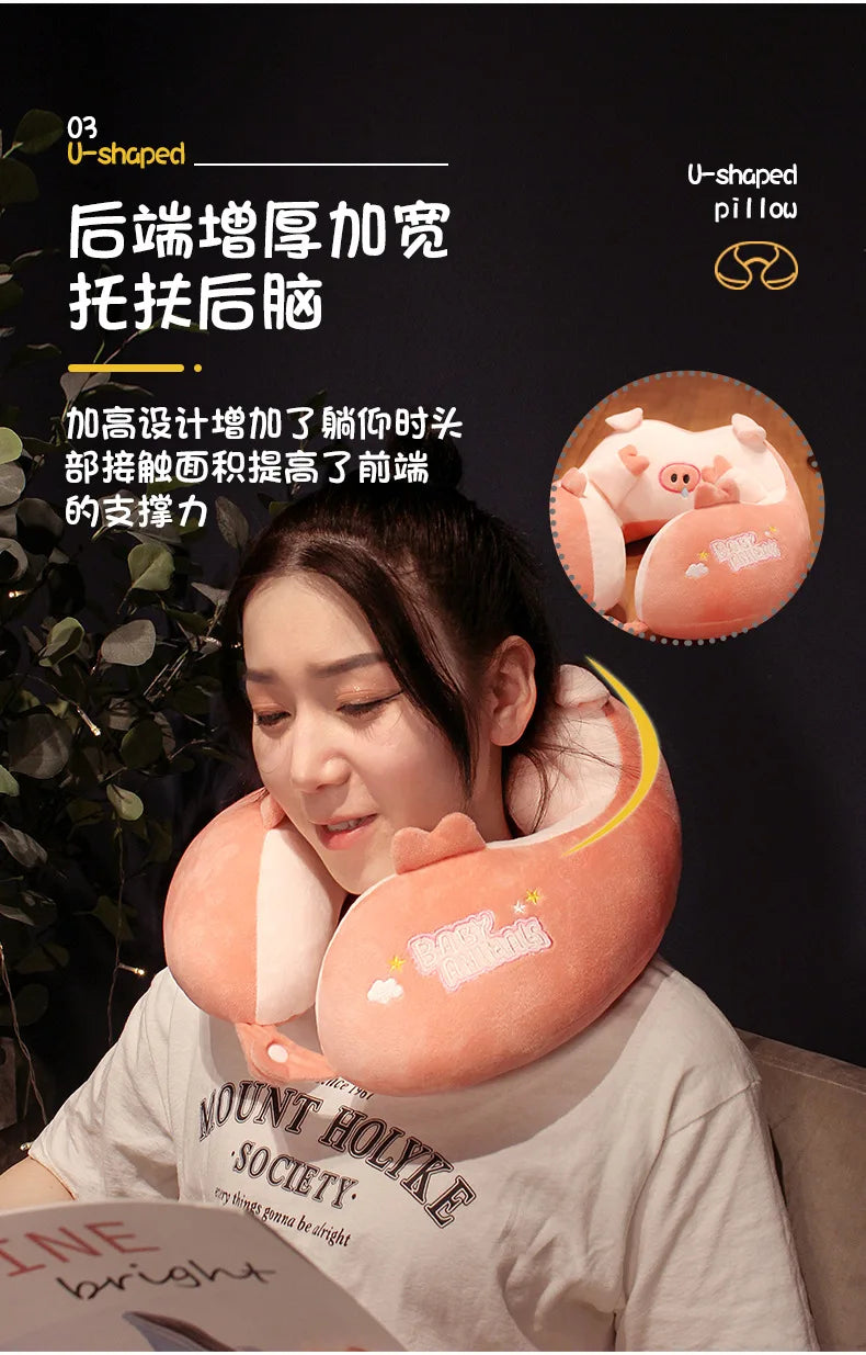 Travesseiro de pescoço de viagem dos desenhos animados almofada de pescoço de viagem indeformável em forma de u travesseiro de viagem portátil aviões travesseiro para crianças presente