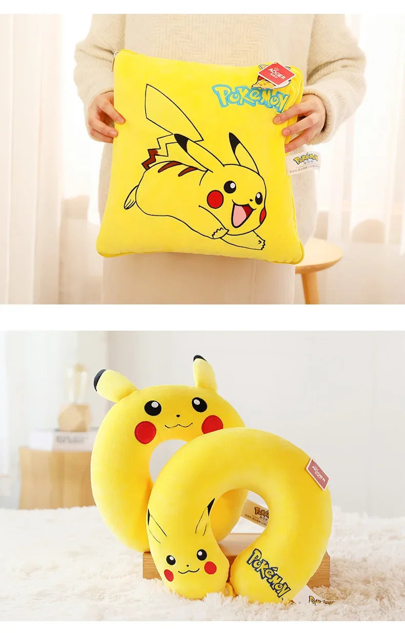 Travesseiro de pescoço em forma de u, brinquedo fofo de cochilo, anime pikachu, espuma de memória, travesseiro de viagem macio, travesseiro de dormir para almoço