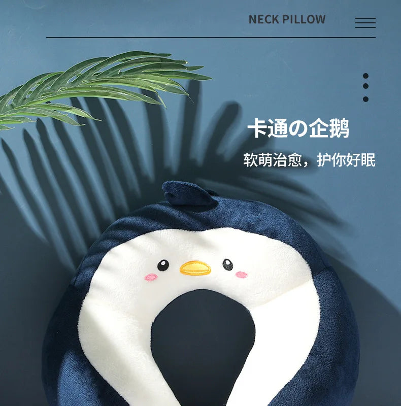 Travesseiro portátil em forma de u para carro, travesseiro de proteção de pescoço de desenho animado para viagem ao ar livre, travesseiro de avião, acessórios para carro