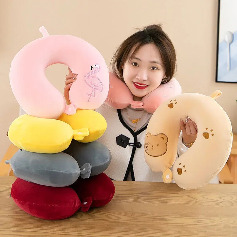 Animal dos desenhos animados em forma de u travesseiro de espuma de memória recuperação lenta pescoço apoio carro viagem nap travesseiro confortável tecido macio