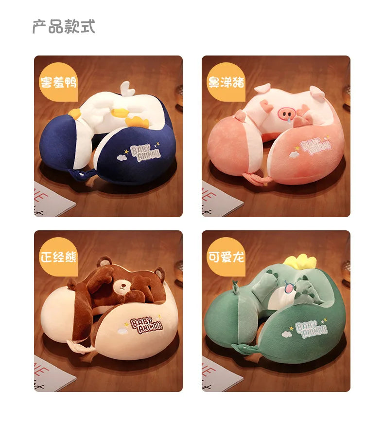 Travesseiro de pescoço de viagem dos desenhos animados almofada de pescoço de viagem indeformável em forma de u travesseiro de viagem portátil aviões travesseiro para crianças presente