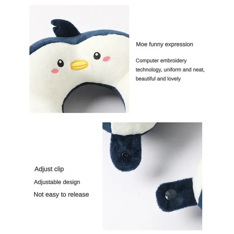 Travesseiro portátil em forma de u para carro, travesseiro de proteção de pescoço de desenho animado para viagem ao ar livre, travesseiro de avião, acessórios para carro