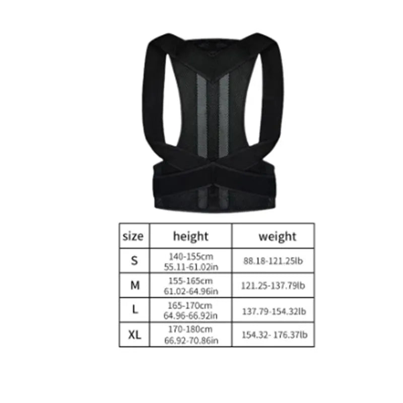 Cinta de Correção Postural Anti-Corcunda para Adultos - Preto