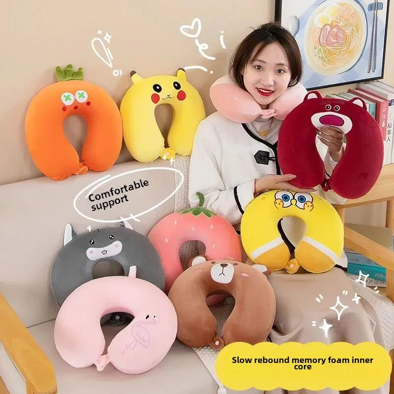 Animal dos desenhos animados em forma de u travesseiro de espuma de memória recuperação lenta pescoço apoio carro viagem nap travesseiro confortável tecido macio