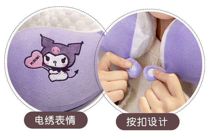 Adorável kuromi minha melodia em forma de u pescoço travesseiro kawaii estilo japonês cinnamoroll viagem nap travesseiro pele amigável engrossado menina