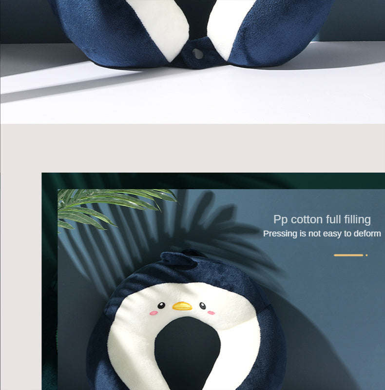 Nova corcunda dos desenhos animados em forma de u travesseiro pp algodão cristal veludo bordado em forma de u travesseiro carro pescoço travesseiro escritório nap pescoço travesseiro