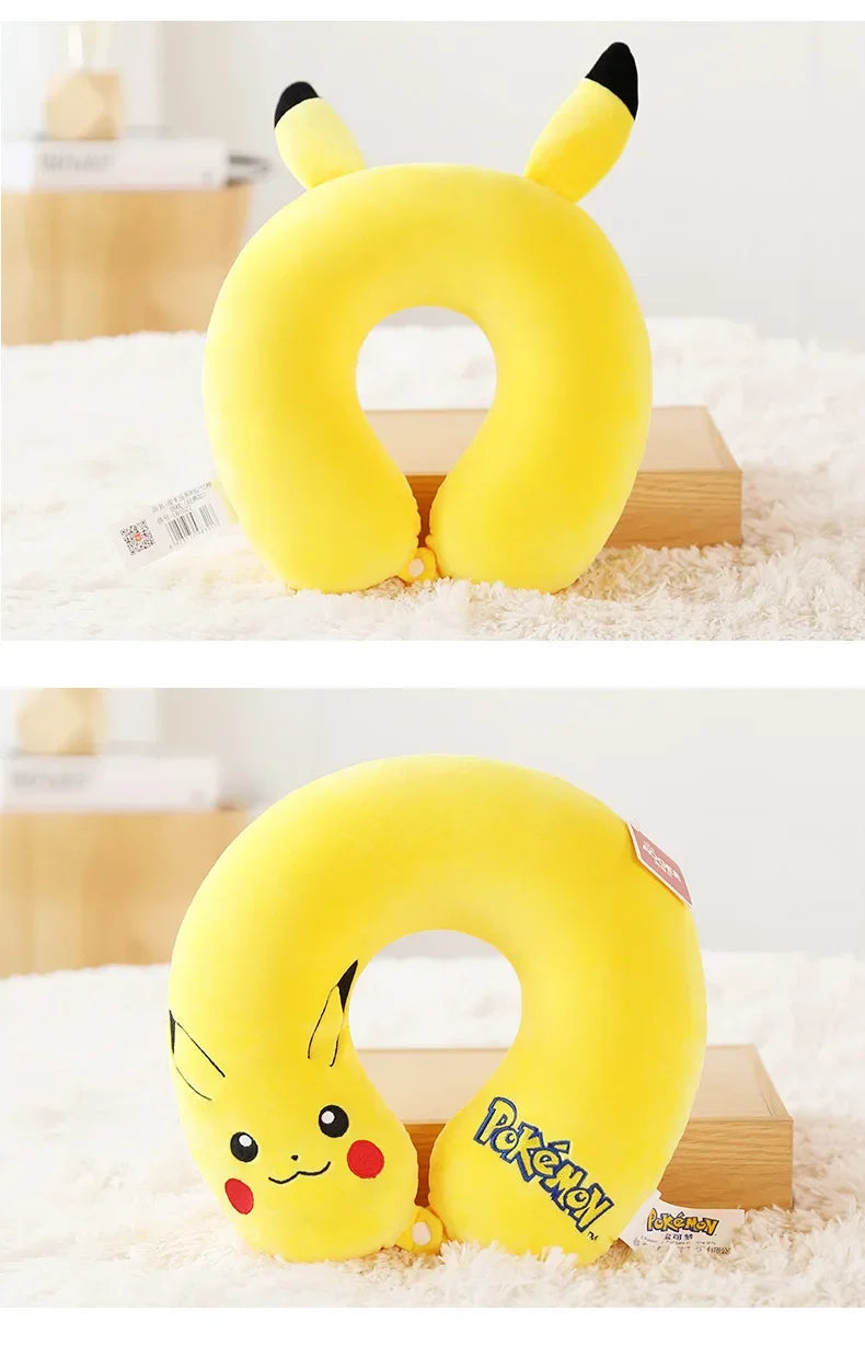 Travesseiro de pescoço em forma de u, brinquedo fofo de cochilo, anime pikachu, espuma de memória, travesseiro de viagem macio, travesseiro de dormir para almoço