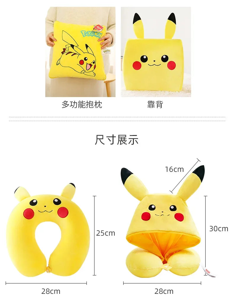 Travesseiro de pescoço em forma de u, brinquedo fofo de cochilo, anime pikachu, espuma de memória, travesseiro de viagem macio, travesseiro de dormir para almoço