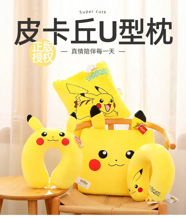 Travesseiro de pescoço em forma de u, brinquedo fofo de cochilo, anime pikachu, espuma de memória, travesseiro de viagem macio, travesseiro de dormir para almoço