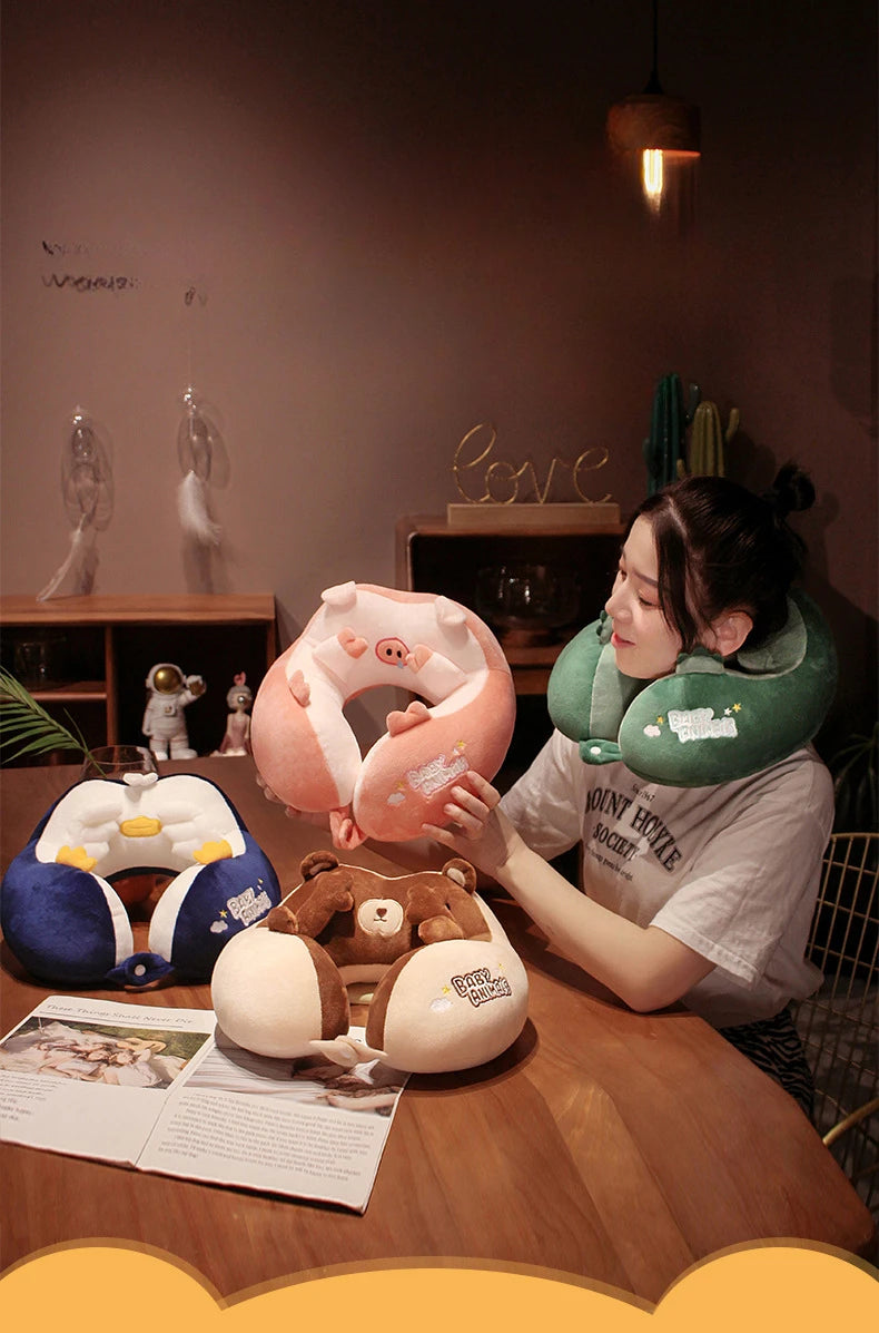 Travesseiro de pescoço de viagem dos desenhos animados almofada de pescoço de viagem indeformável em forma de u travesseiro de viagem portátil aviões travesseiro para crianças presente