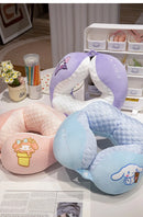 Adorável kuromi minha melodia em forma de u pescoço travesseiro kawaii estilo japonês cinnamoroll viagem nap travesseiro pele amigável engrossado menina