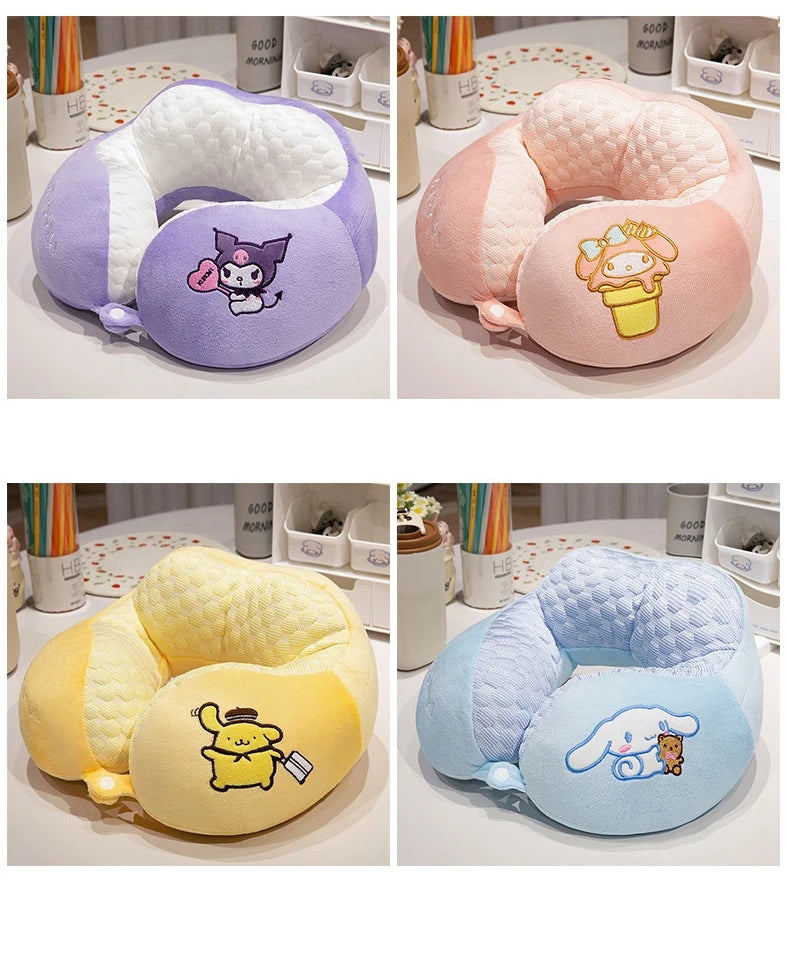 Adorável kuromi minha melodia em forma de u pescoço travesseiro kawaii estilo japonês cinnamoroll viagem nap travesseiro pele amigável engrossado menina
