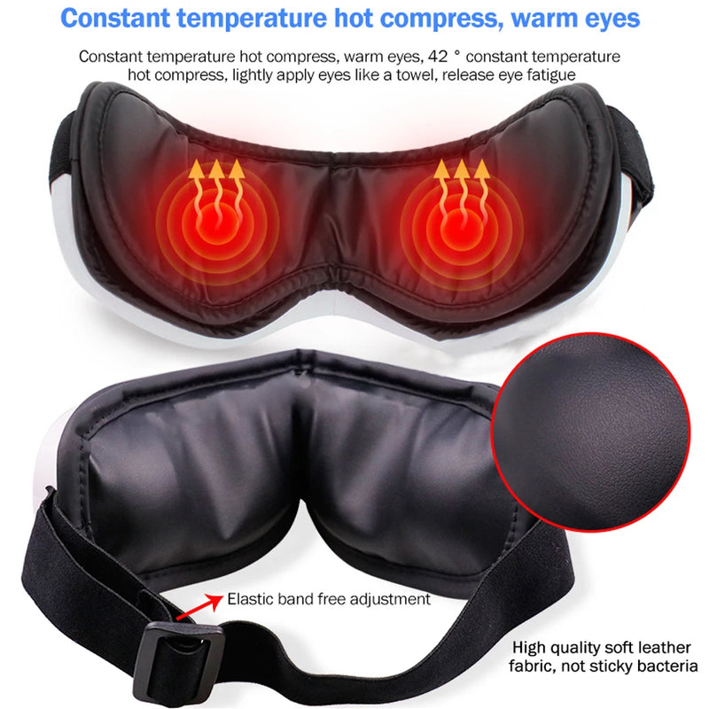 Massageador Inteligente para Olhos 6D – Alívio da Fadiga Ocular com Terapia de Calor, Vibração e Música Relaxante