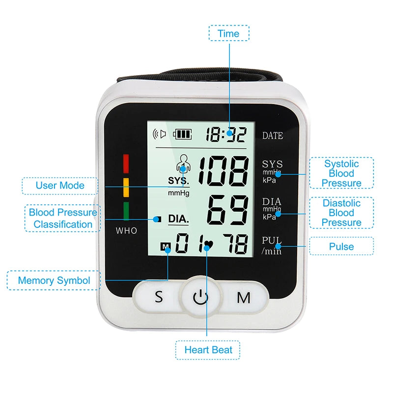 Monitor de Pressão Arterial de Pulso Digital Portátil