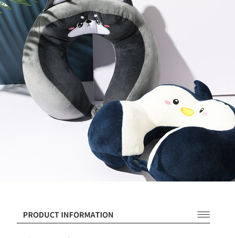 Nova corcunda dos desenhos animados em forma de u travesseiro pp algodão cristal veludo bordado em forma de u travesseiro carro pescoço travesseiro escritório nap pescoço travesseiro