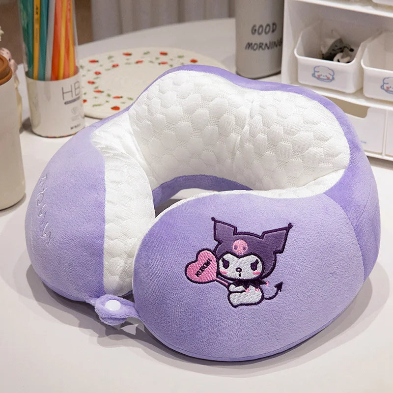Adorável kuromi minha melodia em forma de u pescoço travesseiro kawaii estilo japonês cinnamoroll viagem nap travesseiro pele amigável engrossado menina