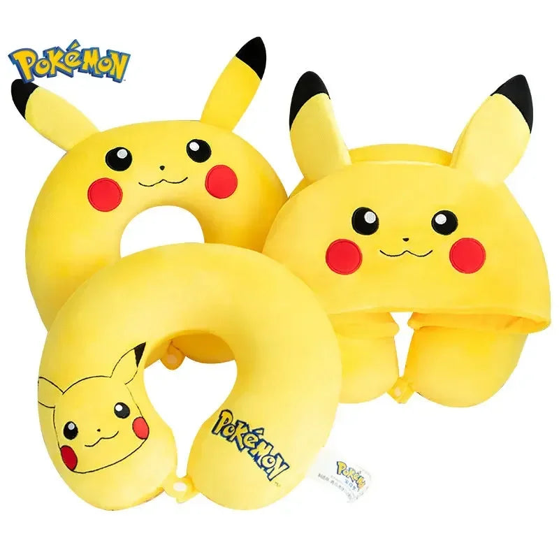 Travesseiro de pescoço em forma de u, brinquedo fofo de cochilo, anime pikachu, espuma de memória, travesseiro de viagem macio, travesseiro de dormir para almoço