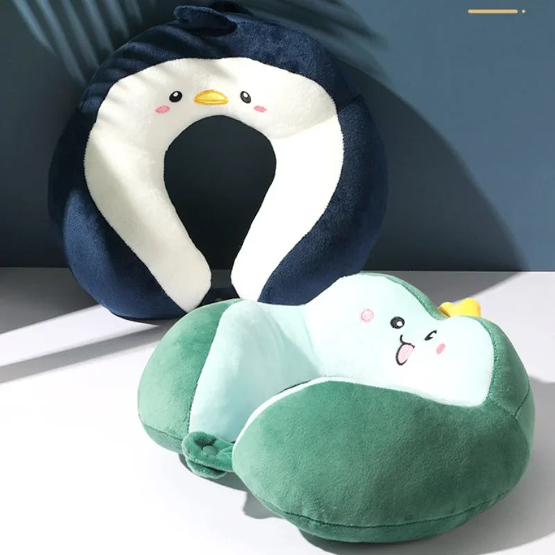 Travesseiro portátil em forma de u para carro, travesseiro de proteção de pescoço de desenho animado para viagem ao ar livre, travesseiro de avião, acessórios para carro