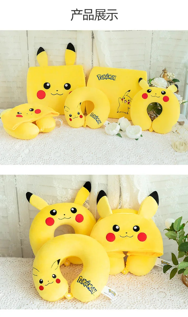 Travesseiro de pescoço em forma de u, brinquedo fofo de cochilo, anime pikachu, espuma de memória, travesseiro de viagem macio, travesseiro de dormir para almoço