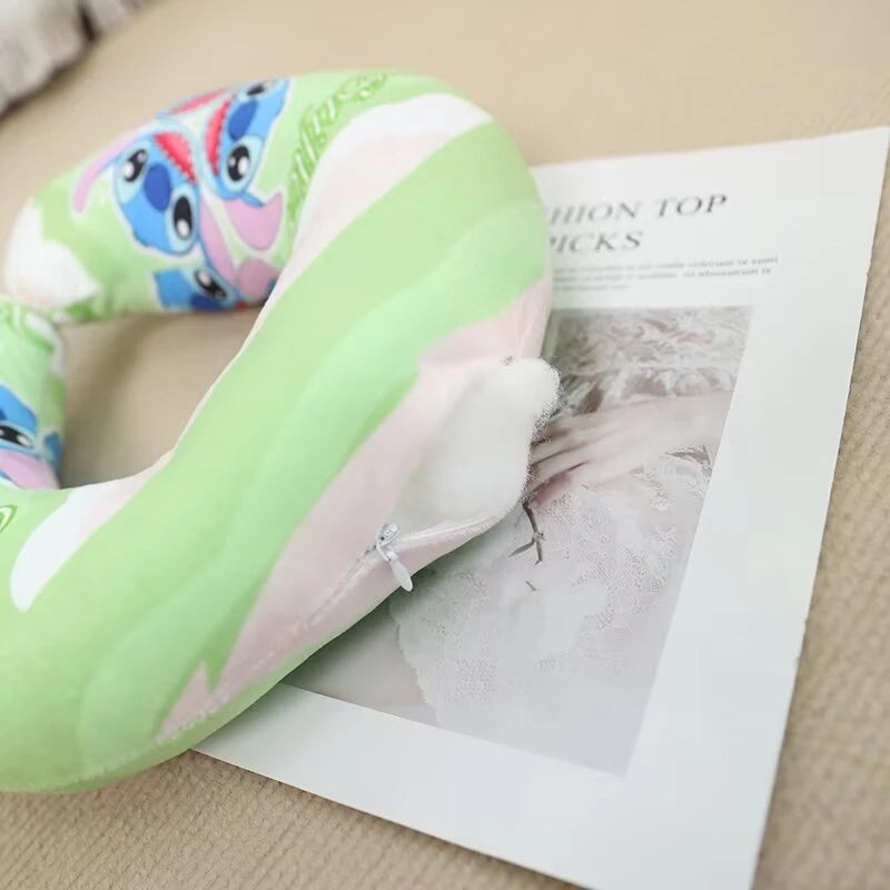 Adorável lilo & stitch em forma de u pescoço travesseiro bonito recheado anime ponto anjo viagem travesseiro dos desenhos animados impresso nap travesseiro lavável