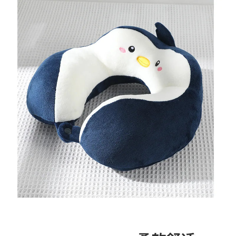 Travesseiro portátil em forma de u para carro, travesseiro de proteção de pescoço de desenho animado para viagem ao ar livre, travesseiro de avião, acessórios para carro