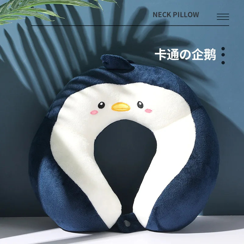 Nova corcunda dos desenhos animados em forma de u travesseiro pp algodão cristal veludo bordado em forma de u travesseiro carro pescoço travesseiro escritório nap pescoço travesseiro