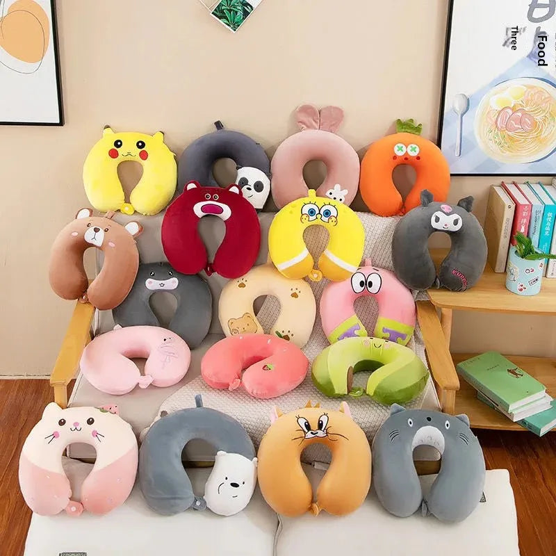 Animal dos desenhos animados em forma de u travesseiro de espuma de memória recuperação lenta pescoço apoio carro viagem nap travesseiro confortável tecido macio