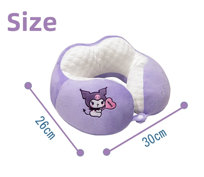 Adorável kuromi minha melodia em forma de u pescoço travesseiro kawaii estilo japonês cinnamoroll viagem nap travesseiro pele amigável engrossado menina