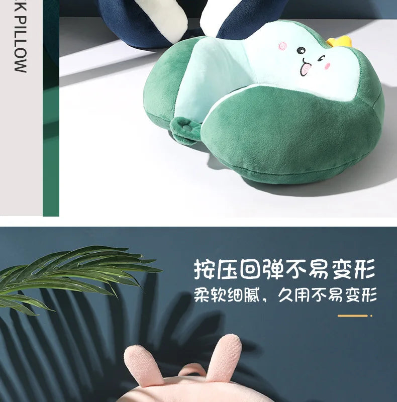 Travesseiro portátil em forma de u para carro, travesseiro de proteção de pescoço de desenho animado para viagem ao ar livre, travesseiro de avião, acessórios para carro